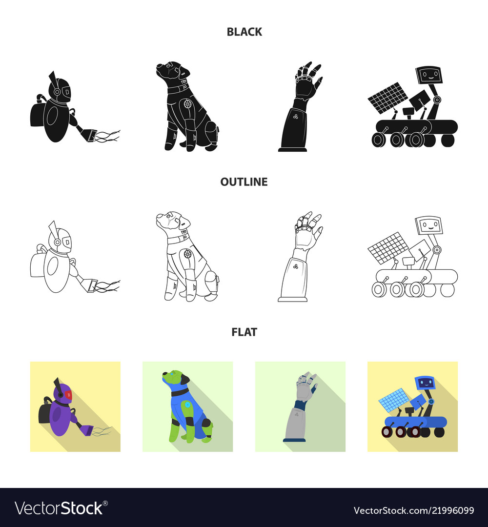 Isoliertes Objekt von Roboter und Fabrikzeichensatz vector image Isoliertes Objekt von Roboter und Fabrikzeichensatz