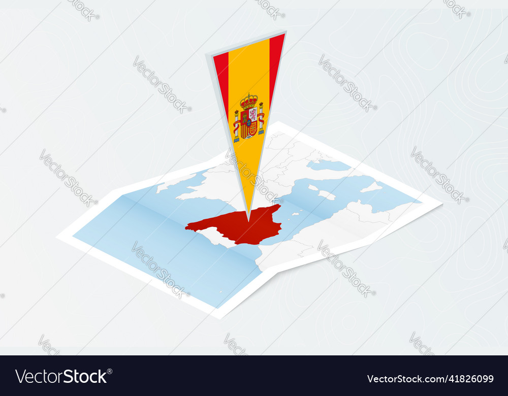 Isometric paper map of spain with triangular flag