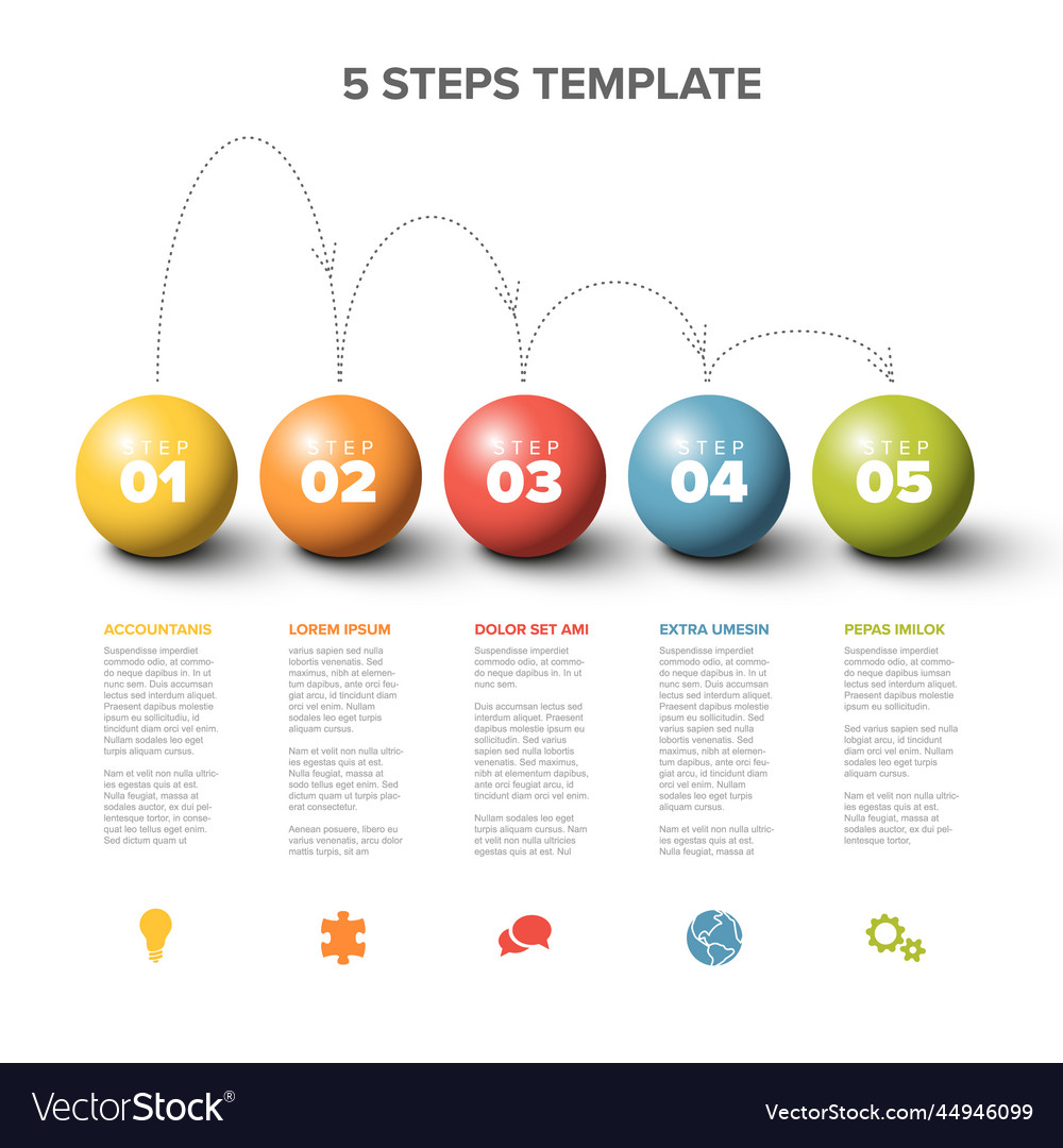 Minimalistic five steps template with color vector image Minimalistic five steps template with color