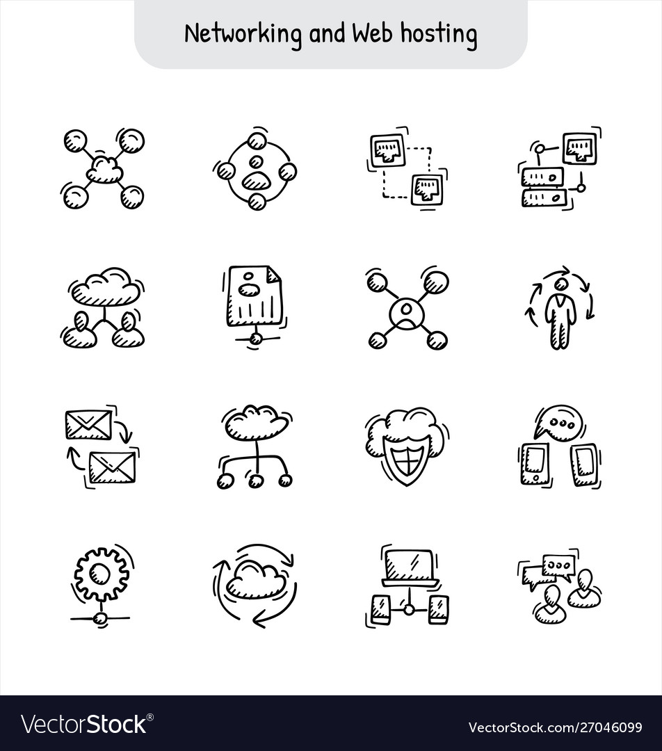 Networking and web hosting hand drawn icons