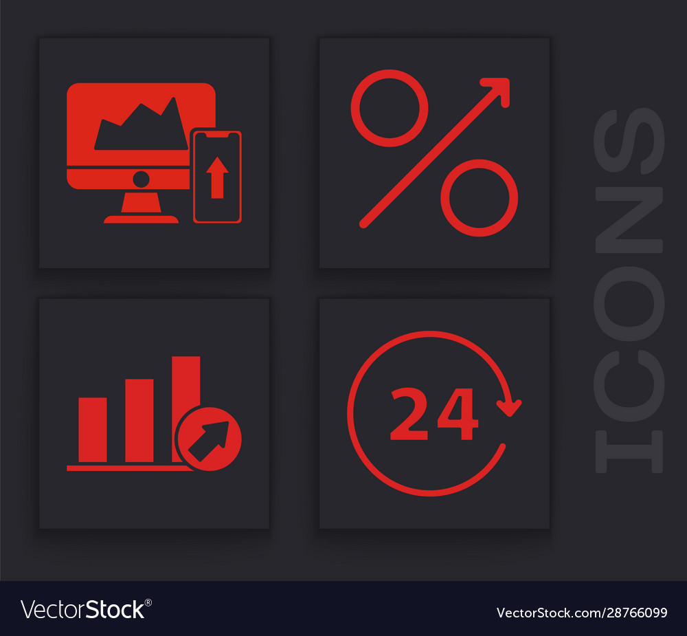 Set financial chart or graph on computer vector image Set financial chart or graph on computer