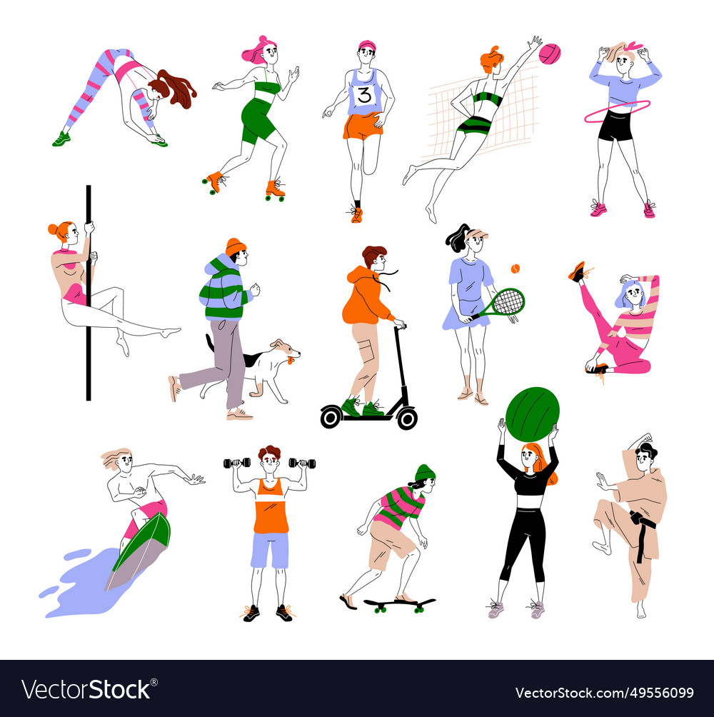 Set of healthy lifestyle activities vector image Set of healthy lifestyle activities