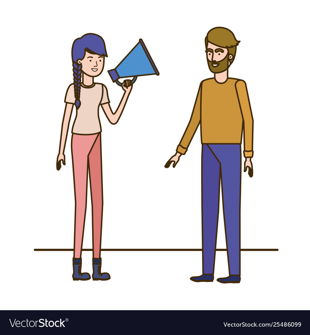 Young couple in with megaphone hand