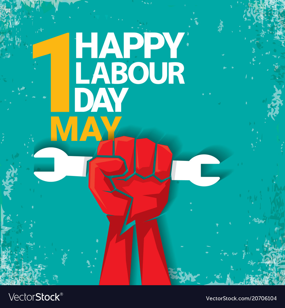 1 may happy labour day label with strong Vector Image