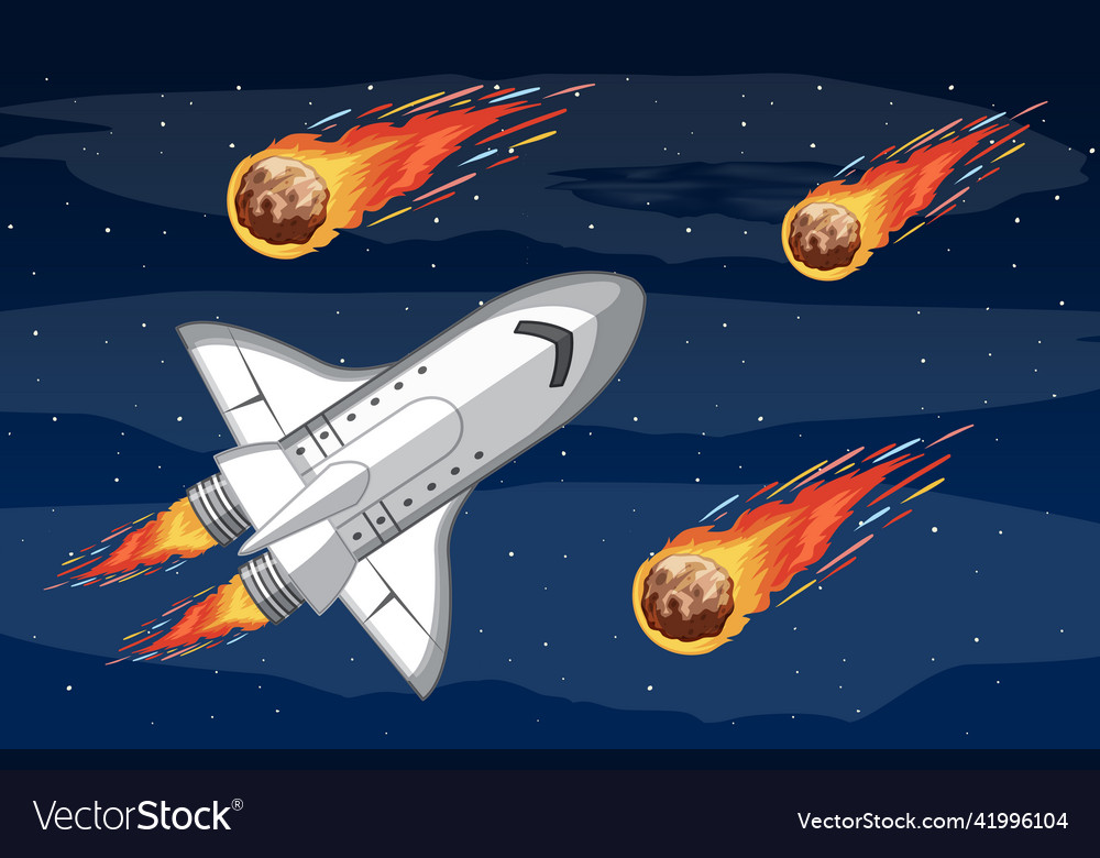 A spaceship in the space with meteorite Vector Image A spaceship in the space with meteorite