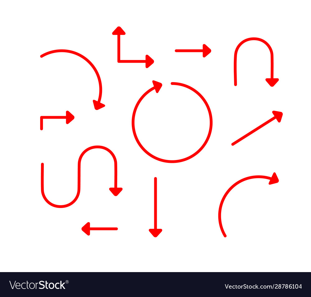 Big set arrows and directions signs thin red line Vector Image