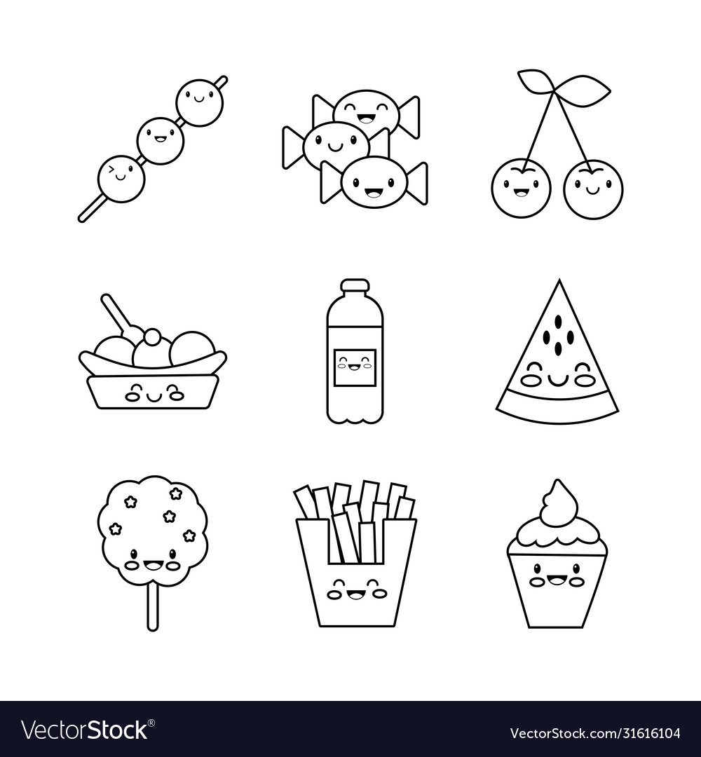 Bundle Nutritive Food Kawaii Set Icons Royalty Free Vector