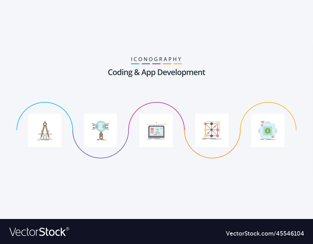 Coding and app development flat 5 icon pack