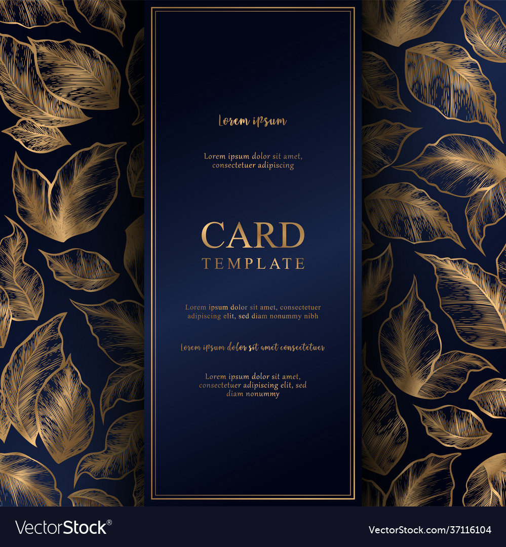 Floral card with gold hand drawn leaves pattern