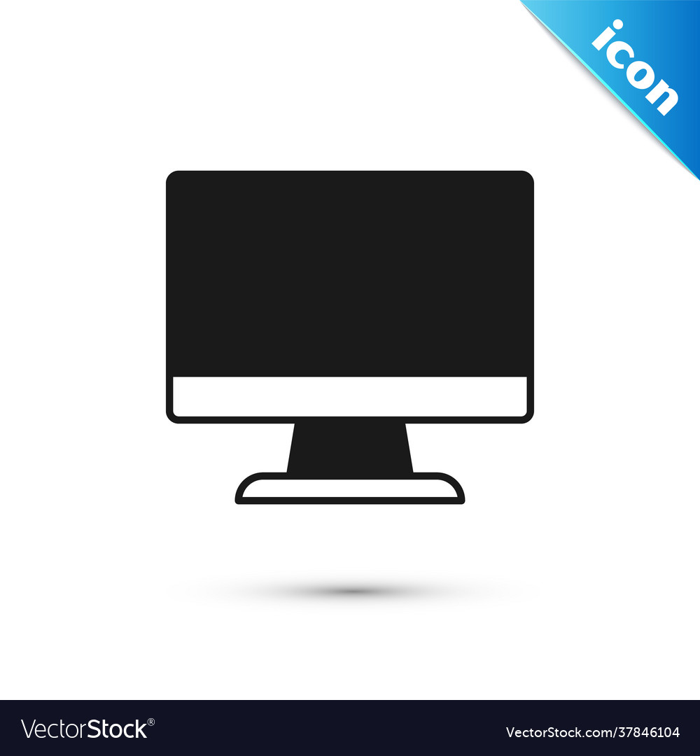 Grey computer monitor screen icon isolated
