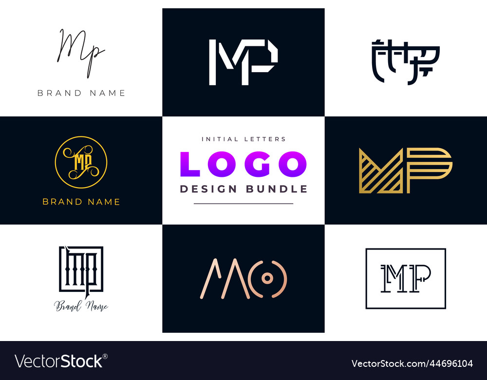 Initial letters mp logo design bundle Vector Image Initial letters mp logo design bundle