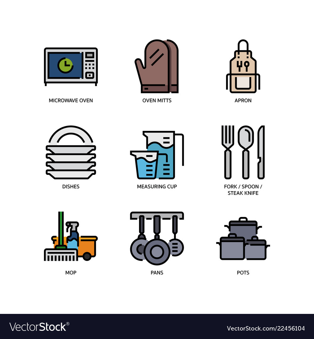 Kitchen and cookware icons Royalty Free Vector Image