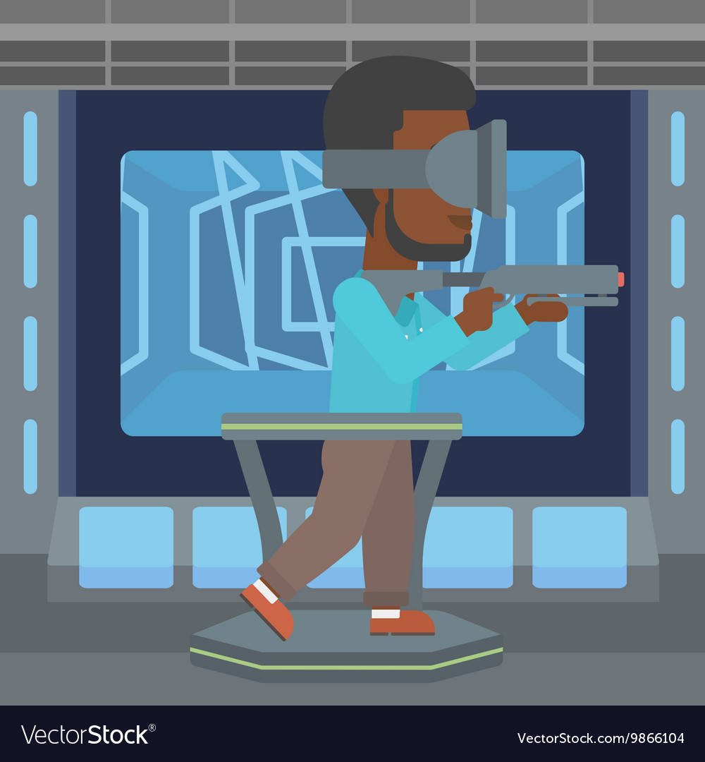 Man in virtual reality headset playing video game