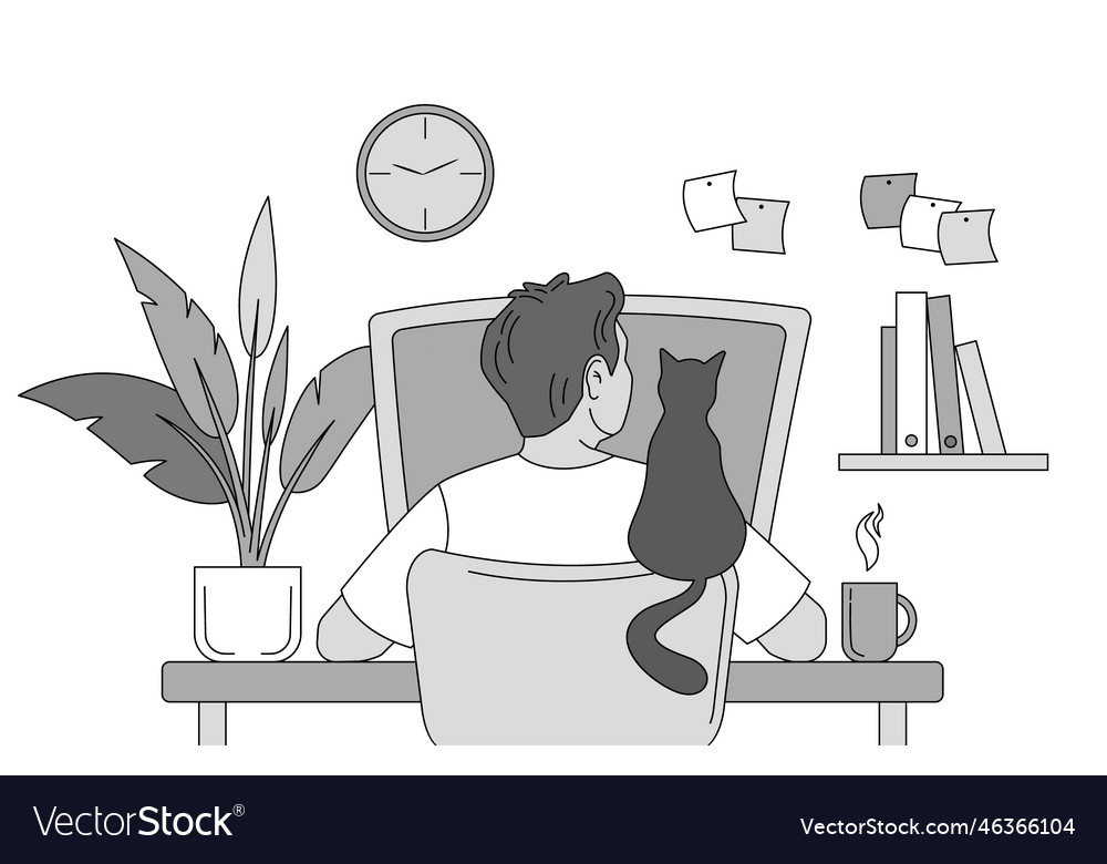 Man works at a computer vector image Man works at a computer