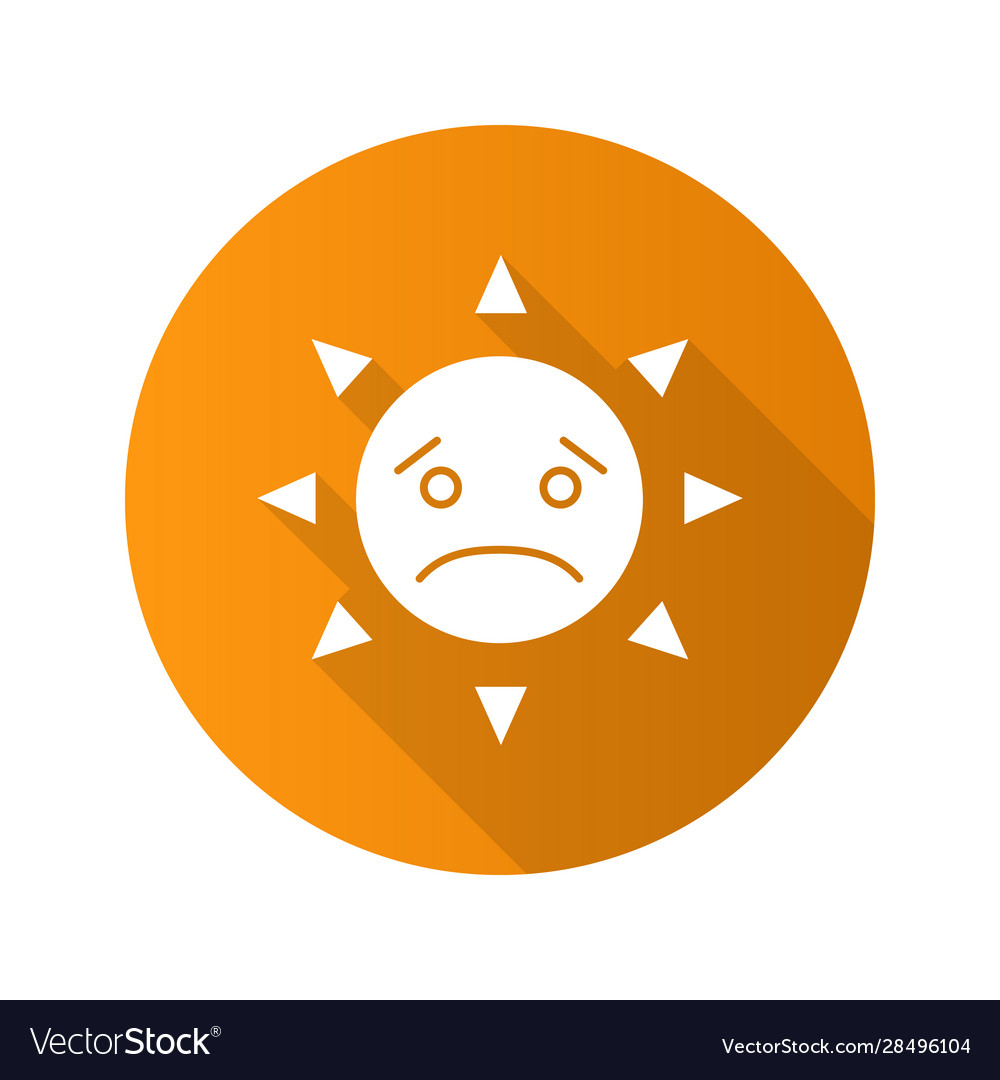 Sad sun smile flat design long shadow glyph icon