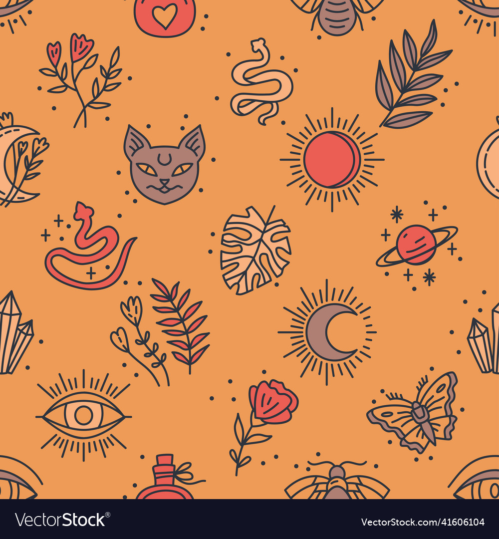 Seamless pattern of mystical and astrology objects vector image Seamless pattern of mystical and astrology objects