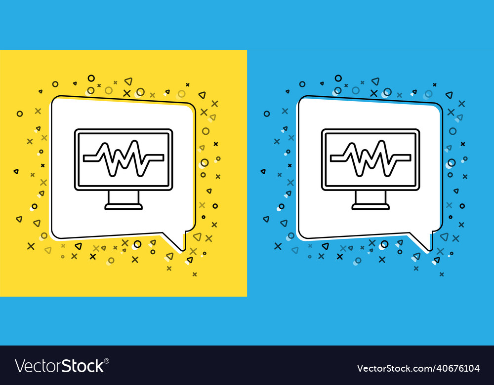 Set line computer monitor with cardiogram icon vector image Set line computer monitor with cardiogram icon