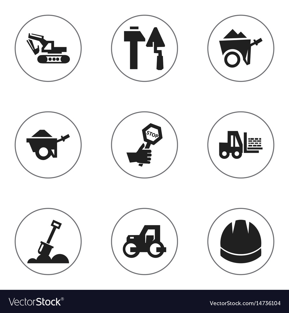 Set of 9 editable building icons includes symbols