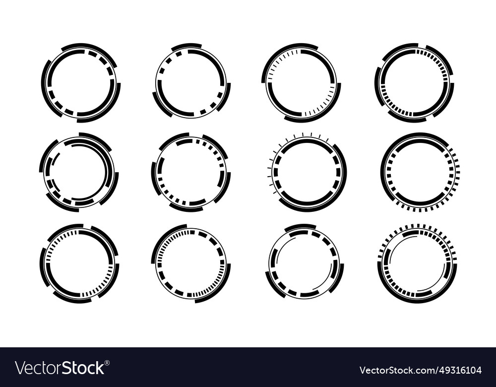 Set of sci fi black circle user interface vector image Set of sci fi black circle user interface