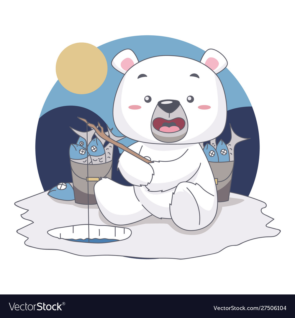 Snow bear fishing want to eat fish in food