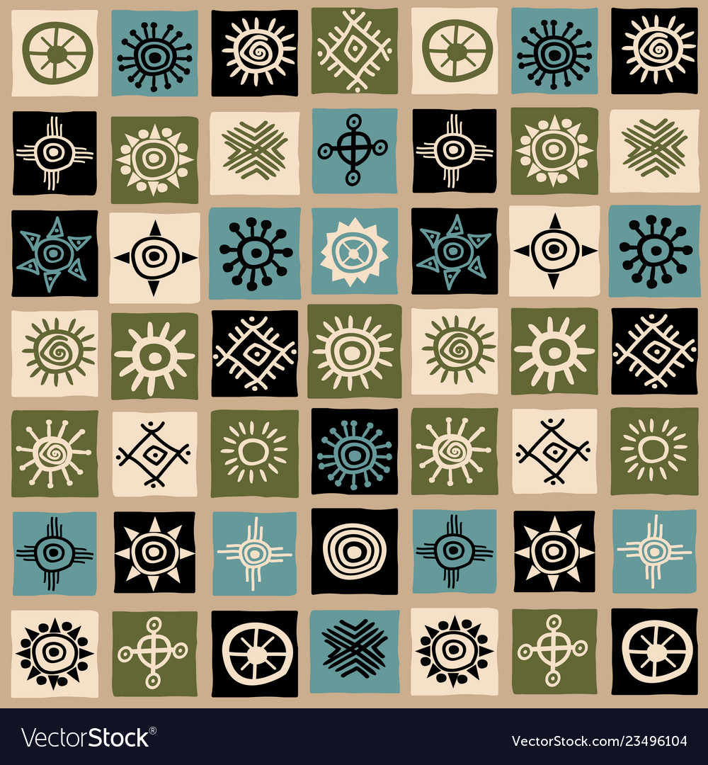 Vintage ethnic background with squares and sun