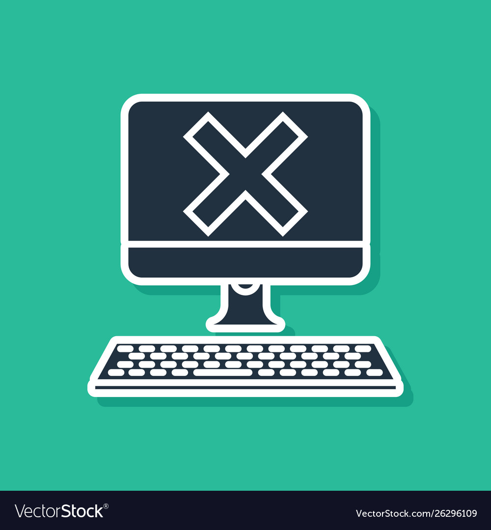 Blue computer with keyboard and x mark icon vector image Blue computer with keyboard and x mark icon