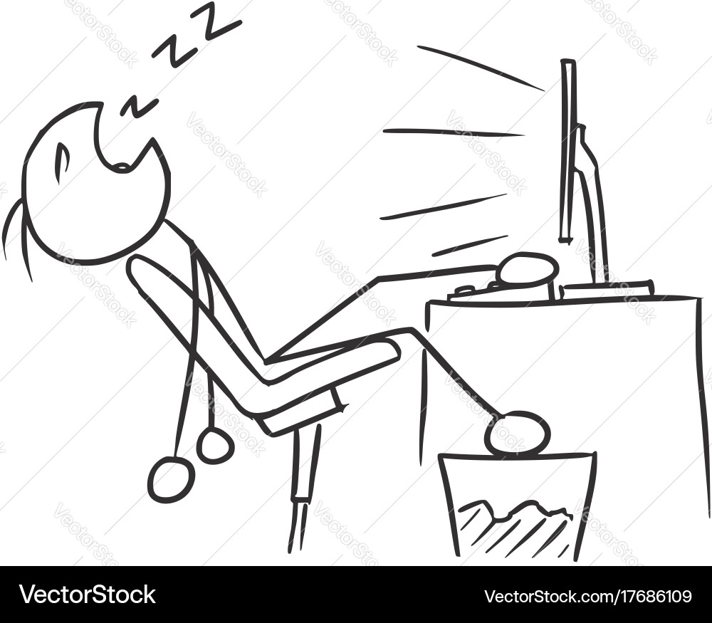 Cartoon of man sleeping infront the computer Vector Image