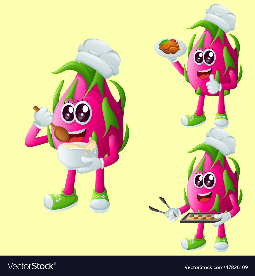 Cute dragon fruit character in the kitchen vector image Cute dragon fruit character in the kitchen