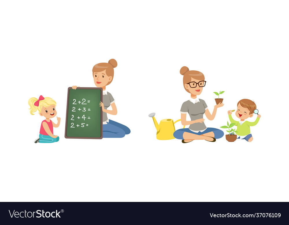 Cute little boy and girl sitting on floor Vector Image