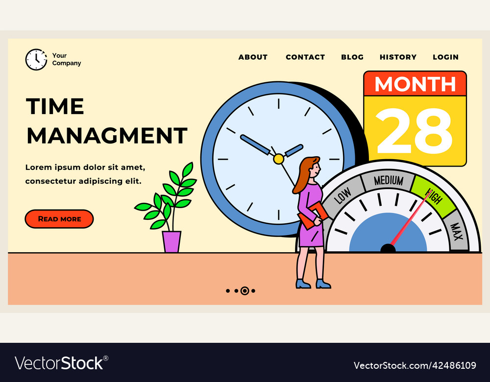 Effective time management landing page task vector image Effective time management landing page task