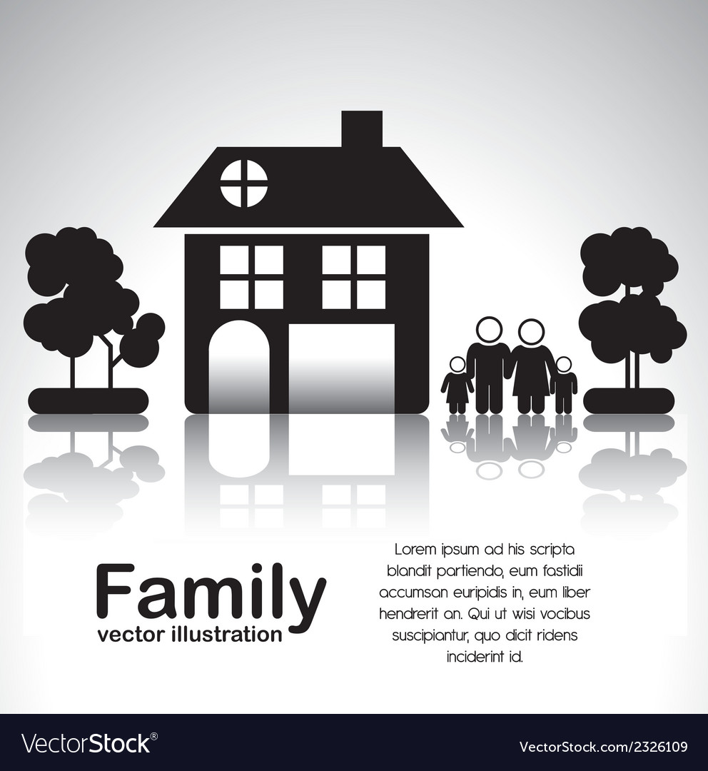 Family icons with house and trees isolated