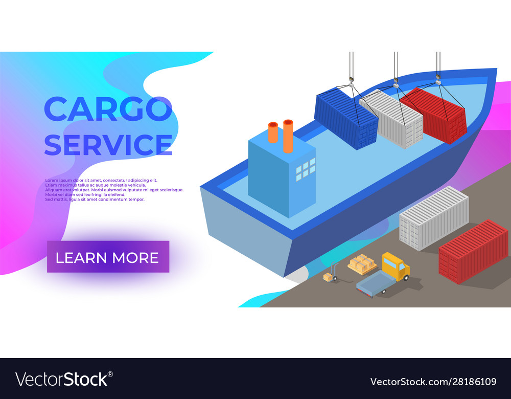 Isometric Cargo Ship With Container Flat Design Vector Image