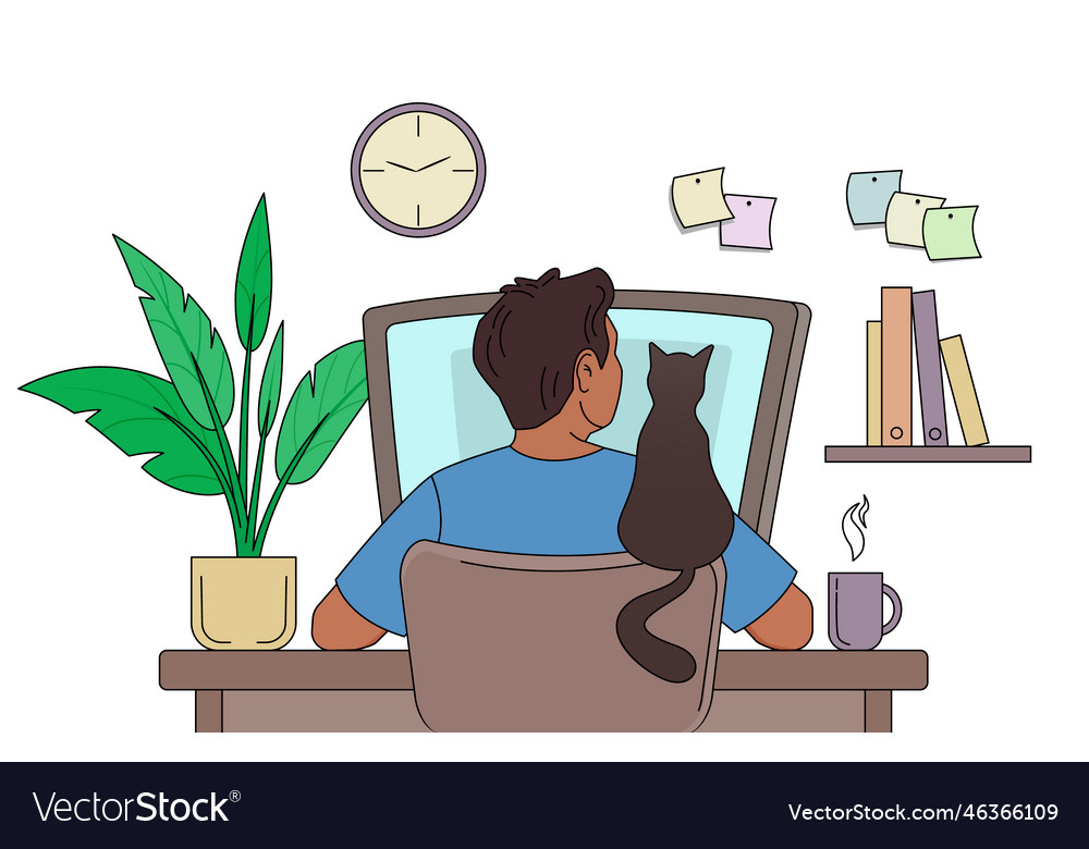 Man works at a computer vector image Man works at a computer