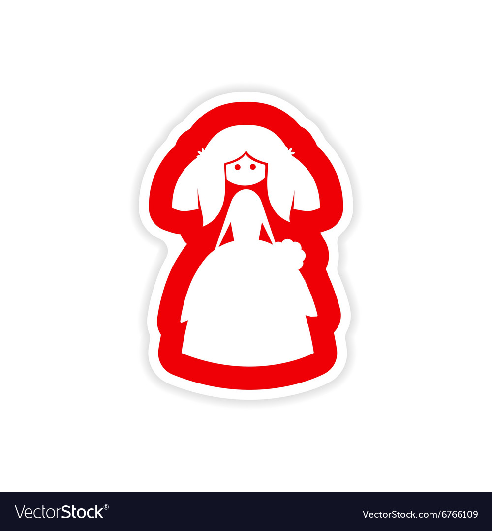 Paper sticker on white background beautiful bride