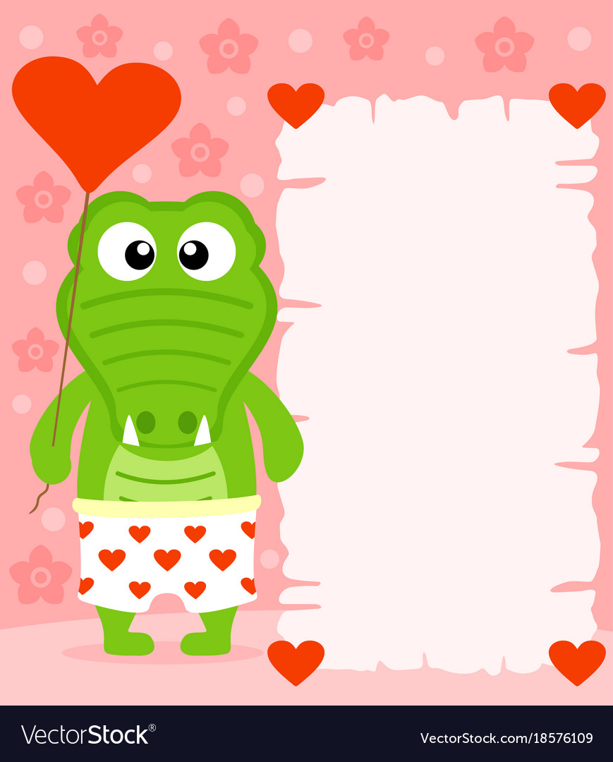 Pink valentines day background with crocodile