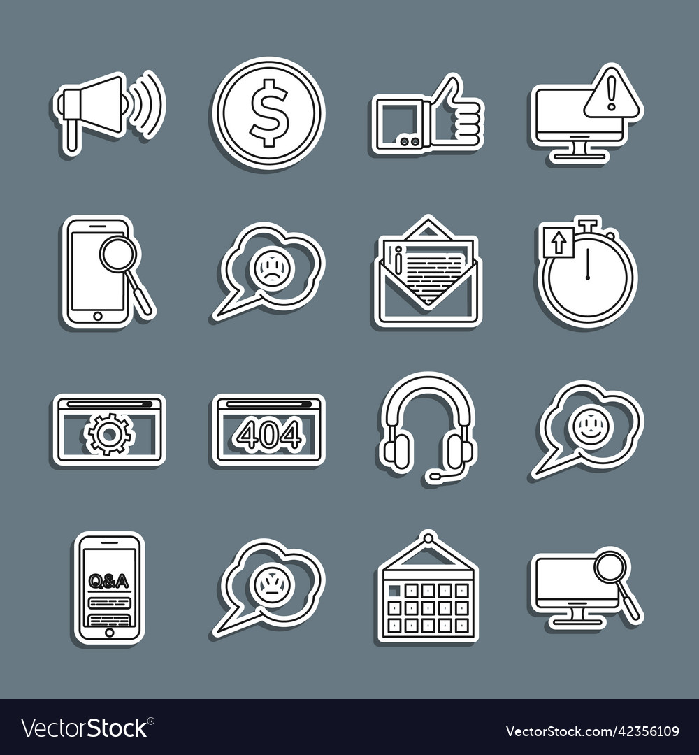 Set line computer monitor diagnostics speech vector image Set line computer monitor diagnostics speech