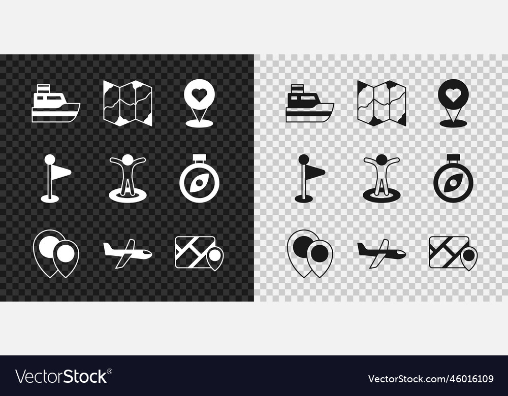 Set ship line path folded map location Vector Image Set ship line path folded map location