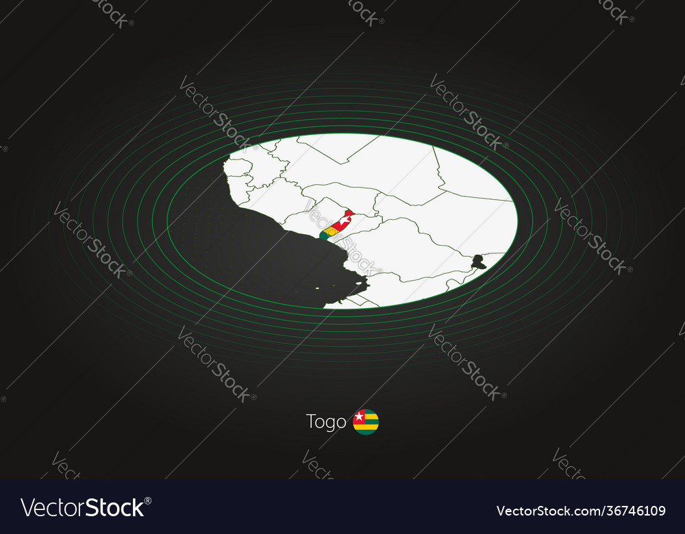Togo map in dark color oval with neighboring vector image Togo map in dark color oval with neighboring