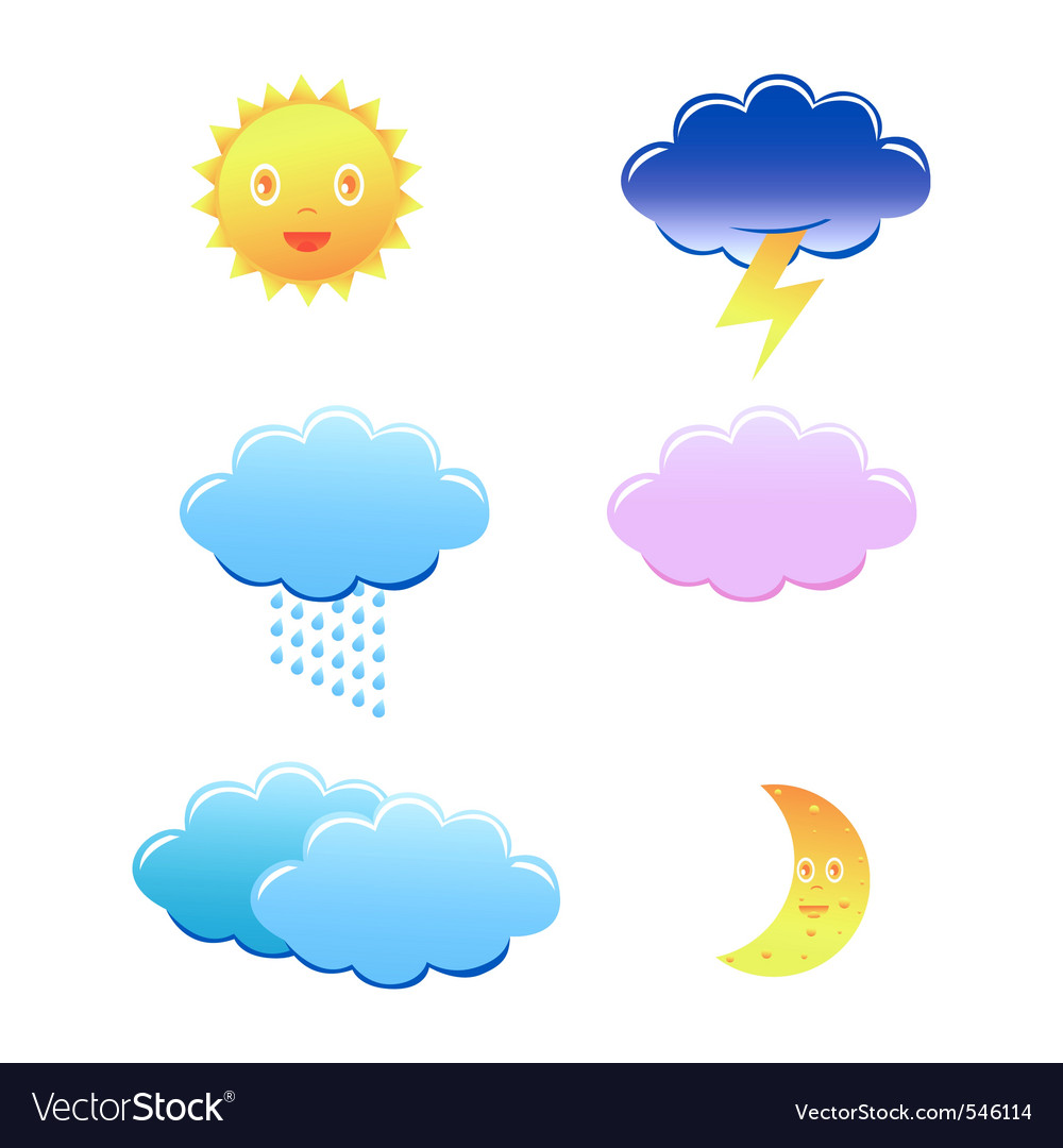Cute weather icons on white background