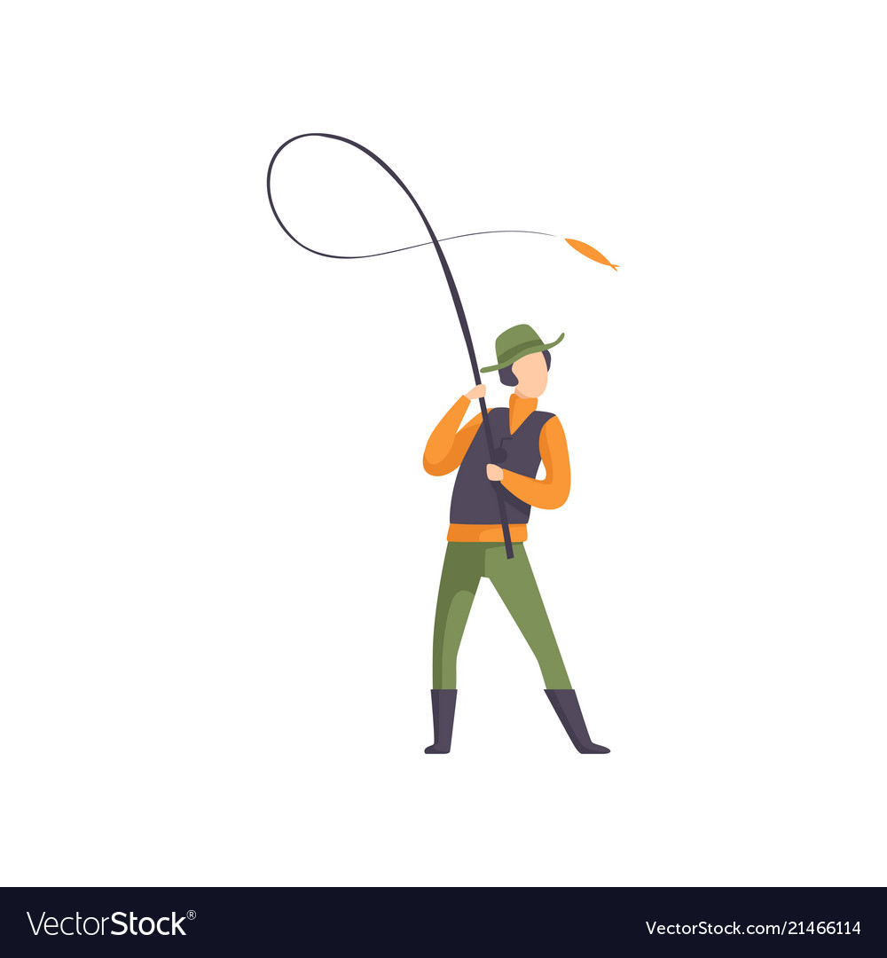 Fisherman throwing spinning into water Royalty Free Vector