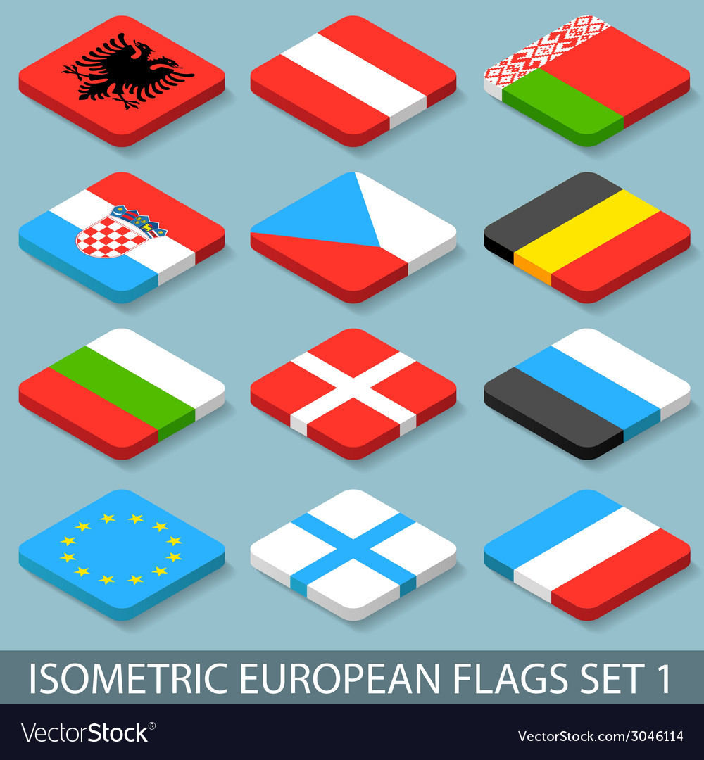 Flat isometric european flags set 1