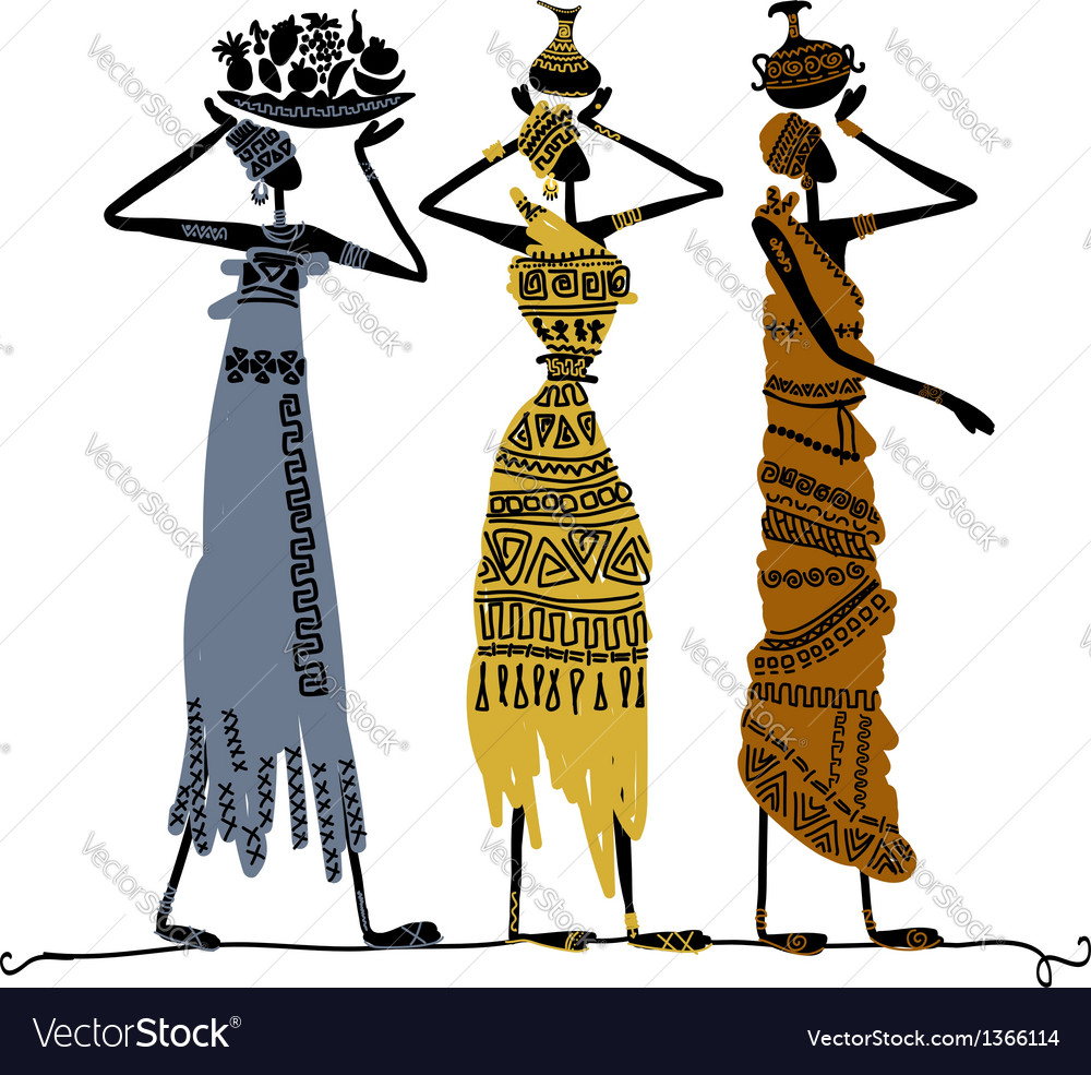 Hand drawn sketch of ethnic women with jugs Vector Image