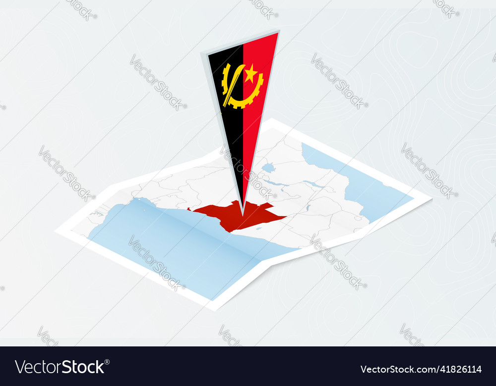 Isometric paper map of angola with triangular vector image Isometric paper map of angola with triangular