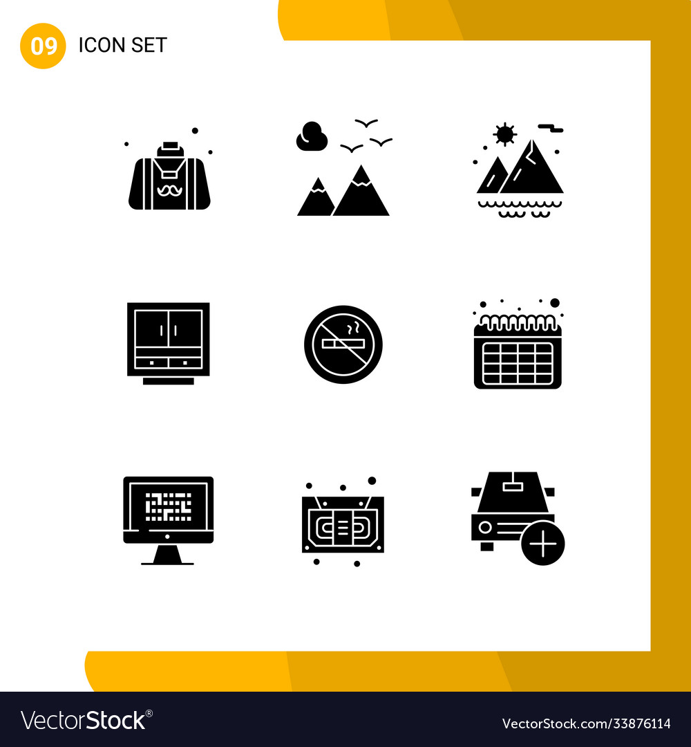 Modern set 9 solid glyphs pictograph office