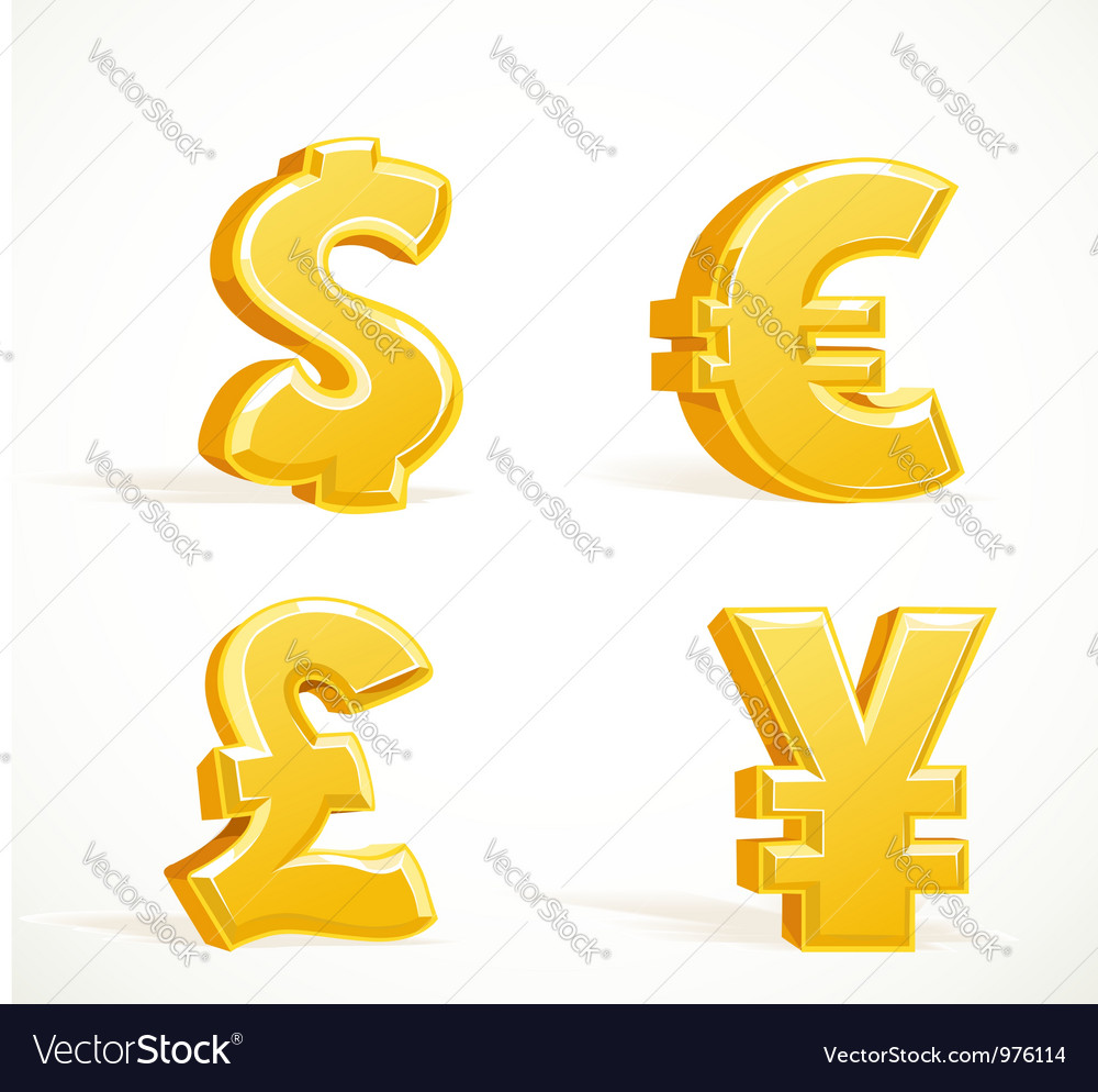 Monetary gold signs dollar pound euro and yen Vector Image