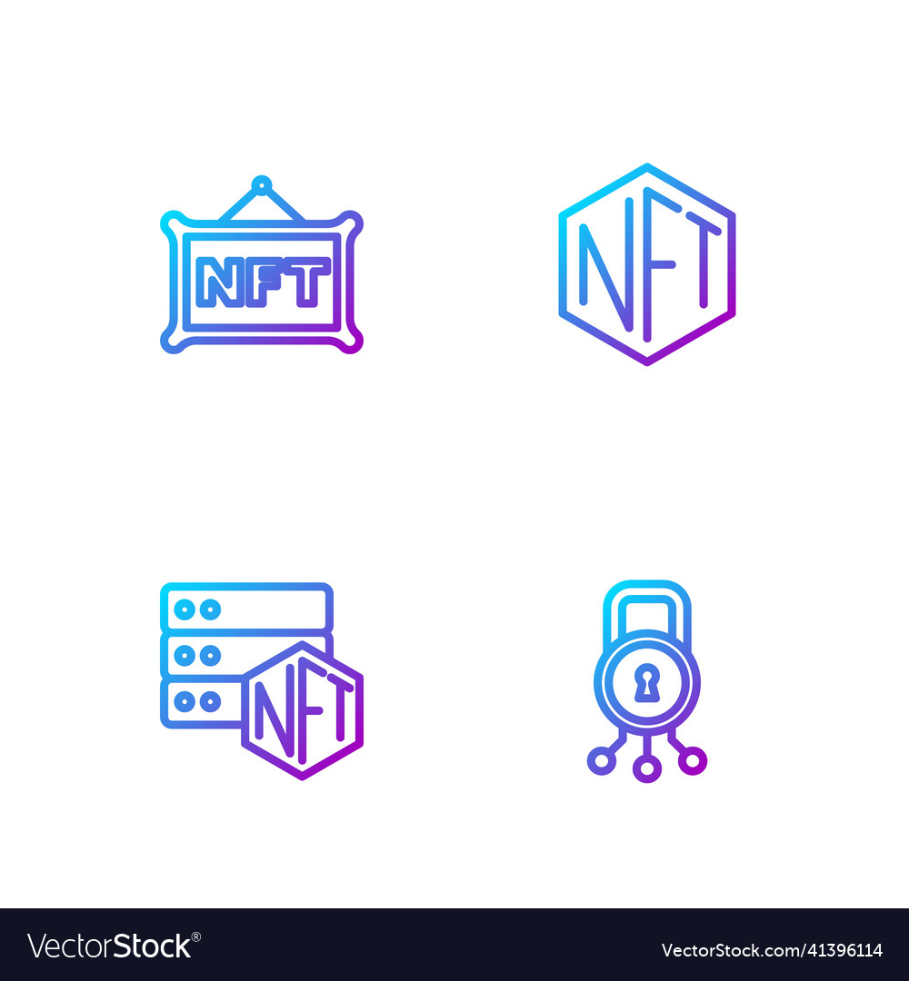 Set line cyber security nft blockchain technology vector image Set line cyber security nft blockchain technology