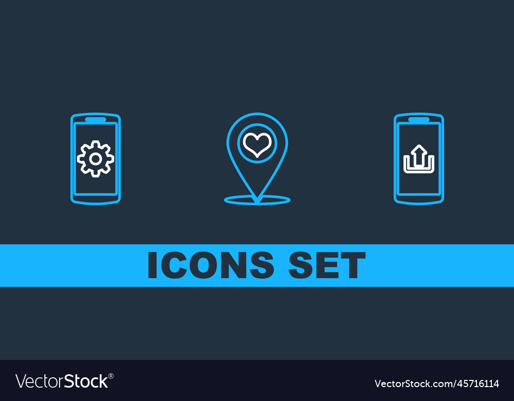 Line-Smartphone mit Upload-Einstellung einstellen vector image Line-Smartphone mit Upload-Einstellung einstellen