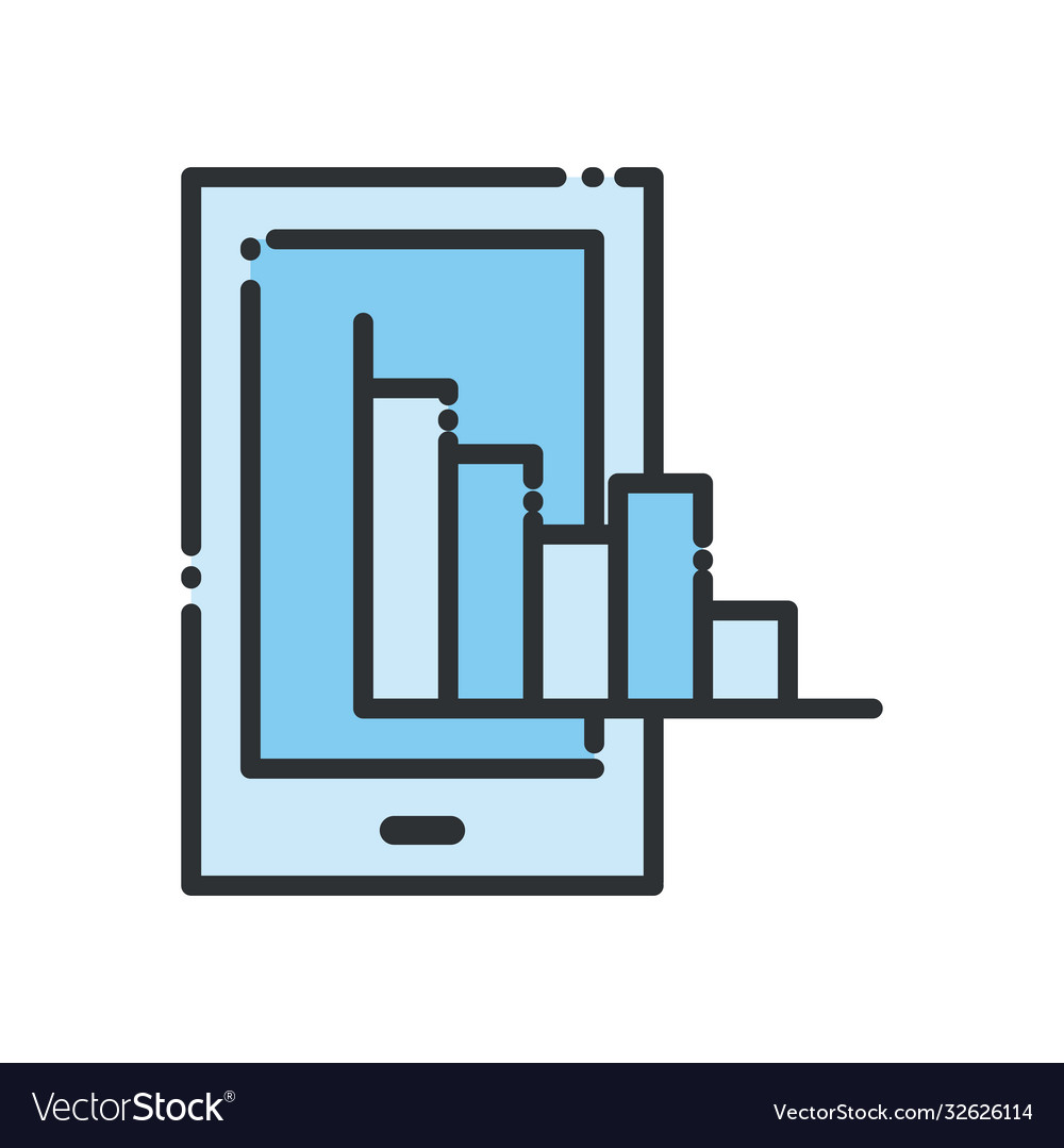 Smartphone with bars chart line and fill style