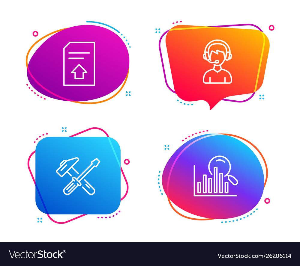 Upload file hammer tool and consultant icons set vector image Upload file hammer tool and consultant icons set