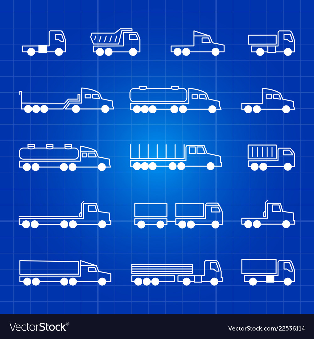 White truck line icons transportation vector image White truck line icons transportation